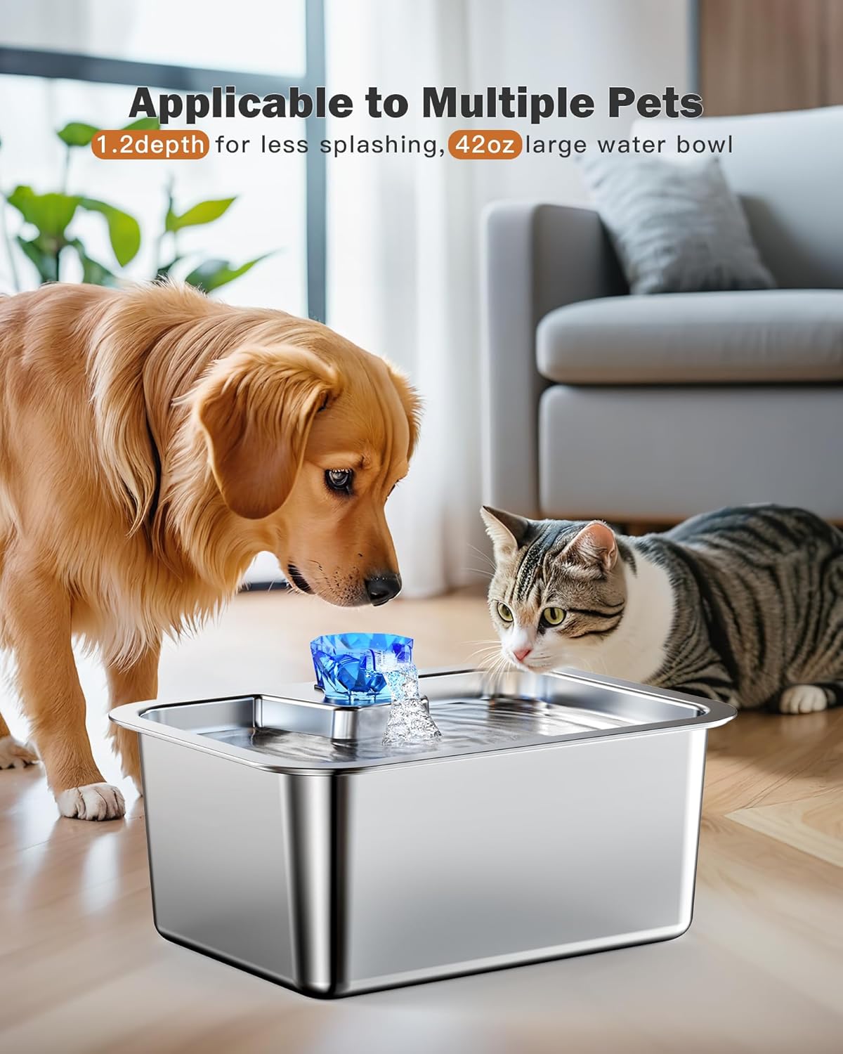 Stainless Steel Dog Water Fountain, 3 Gallon Pet Fountains for Large Dogs