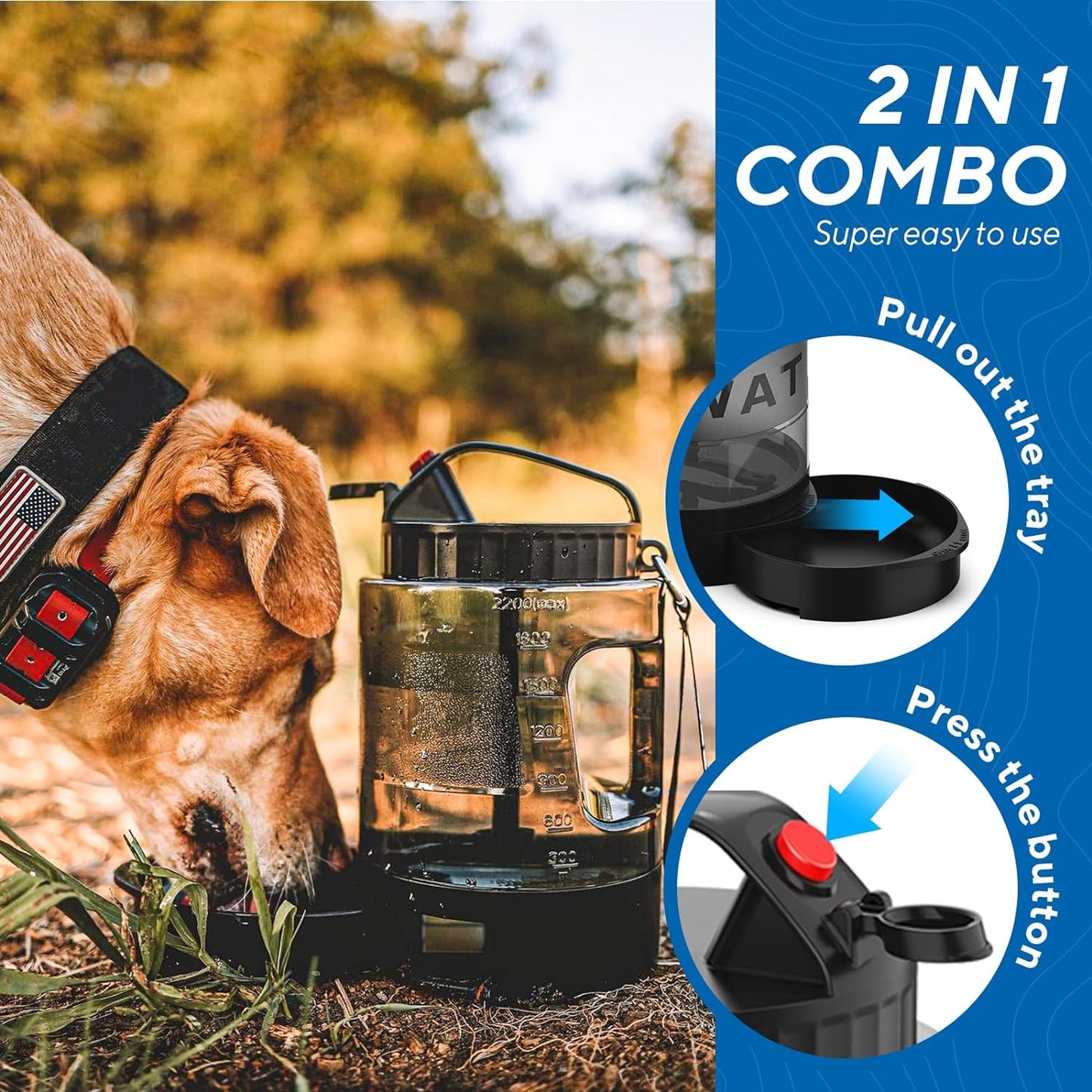 77OZ Dog Water Bowl Dispenser, Travel Dog Bowls for Camping Dog Park Hiking
