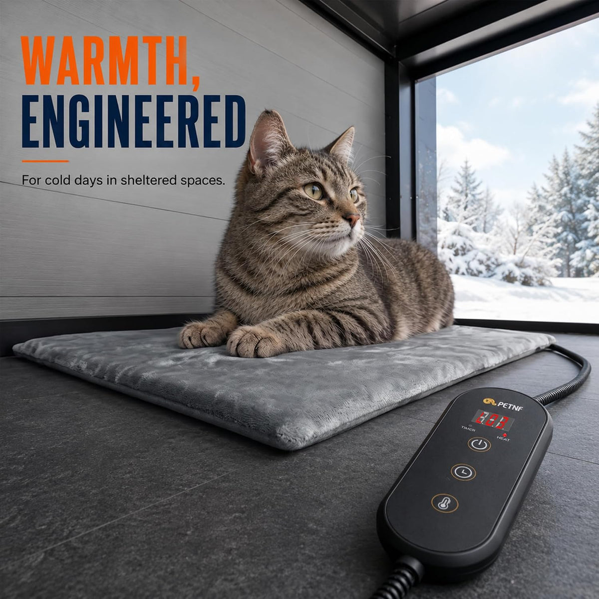 Outdoor Heated Pet Pad with Control Box M, 19.7 x 15.8 in (40 x 50 cm), 6 Heat Levels, Washable Cover, D2522