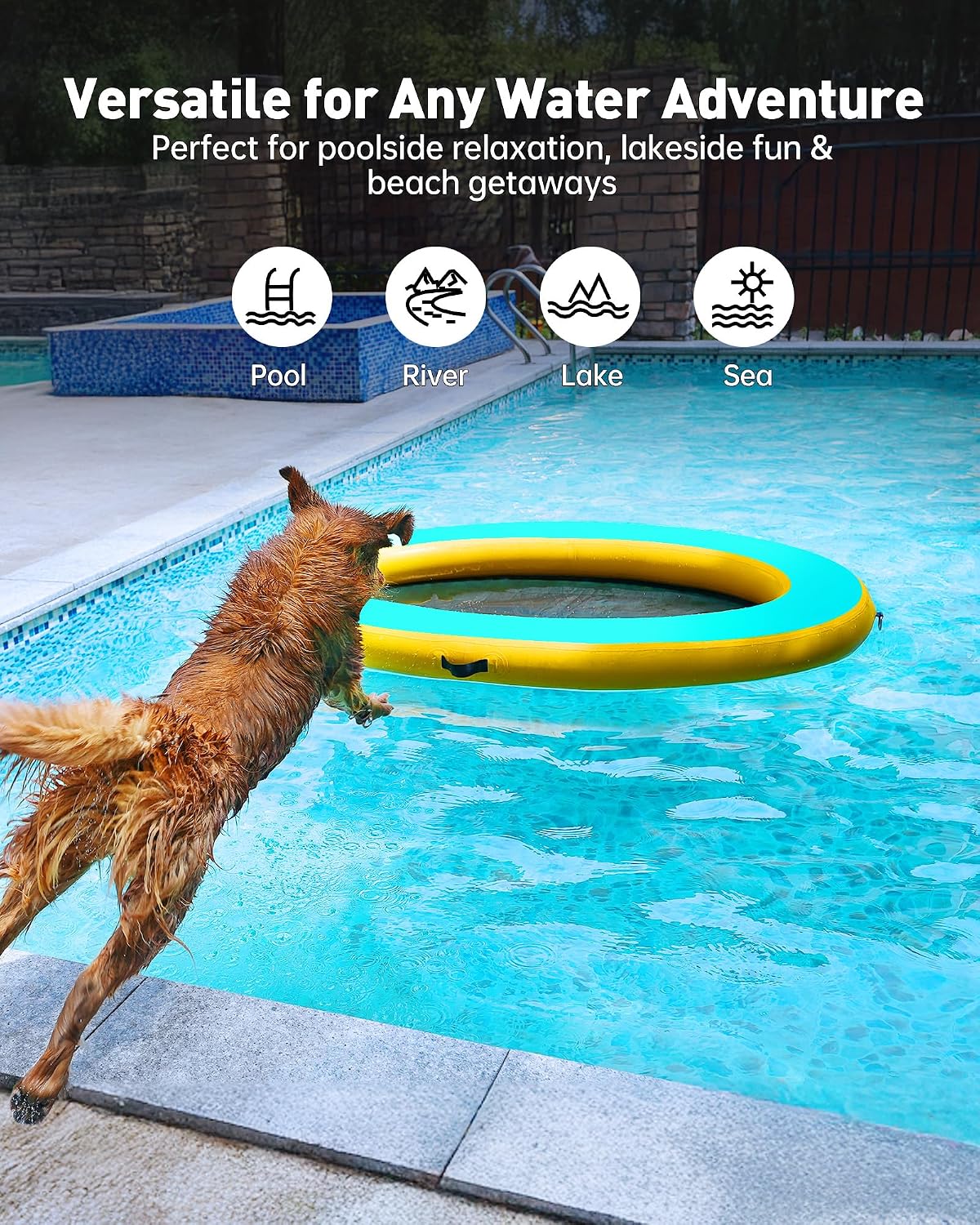 75"×55" Inflatable Dog Pool Float Lounger, Heavy-Duty PVC Raft for Large Dogs & Owner, 265 lbs