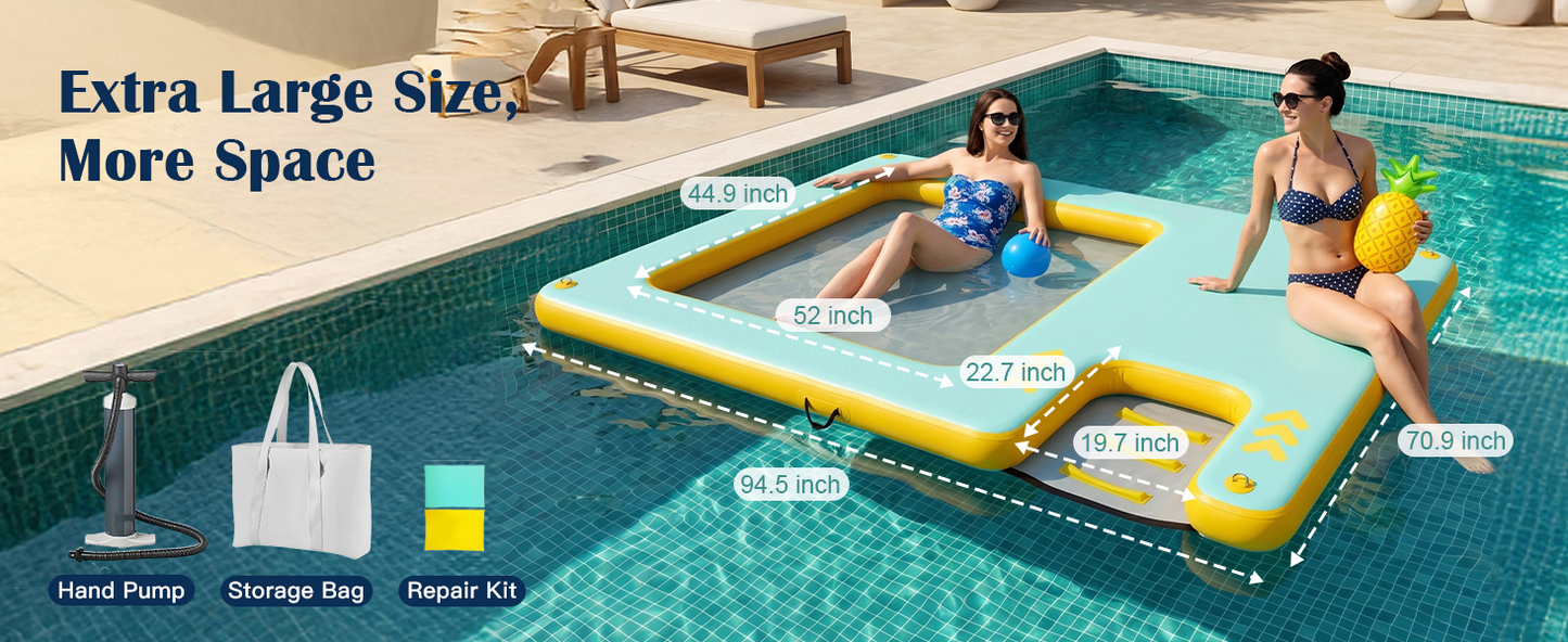 8FT Inflatable Floating Dock with Water Hammock & Dog Ramp, Portable Swim Platform for Lakes, Boats & Pools