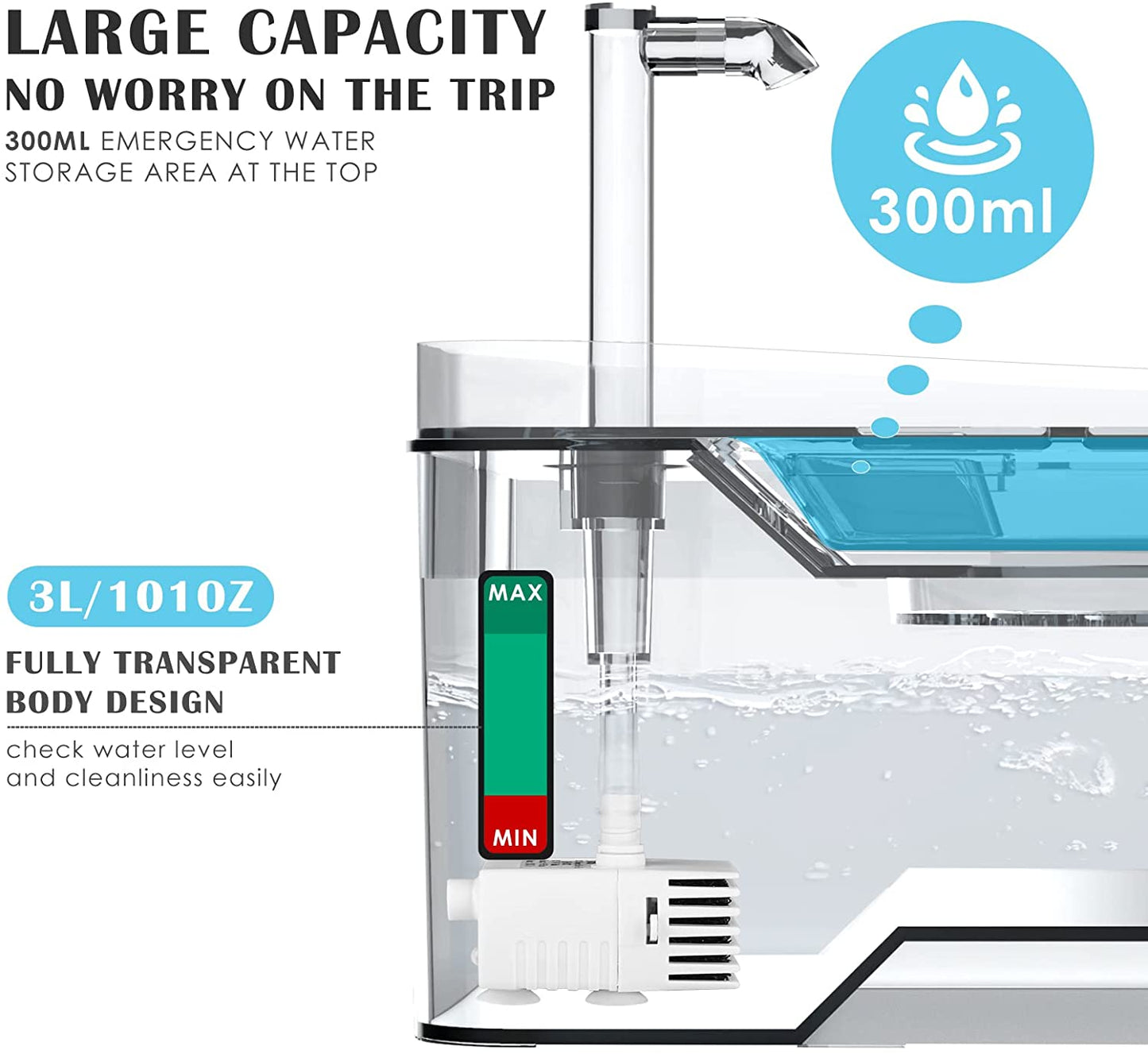 Cat Water Fountain Dispenser 101oz/3L Pet Drinking Fountain for Cats Dogs