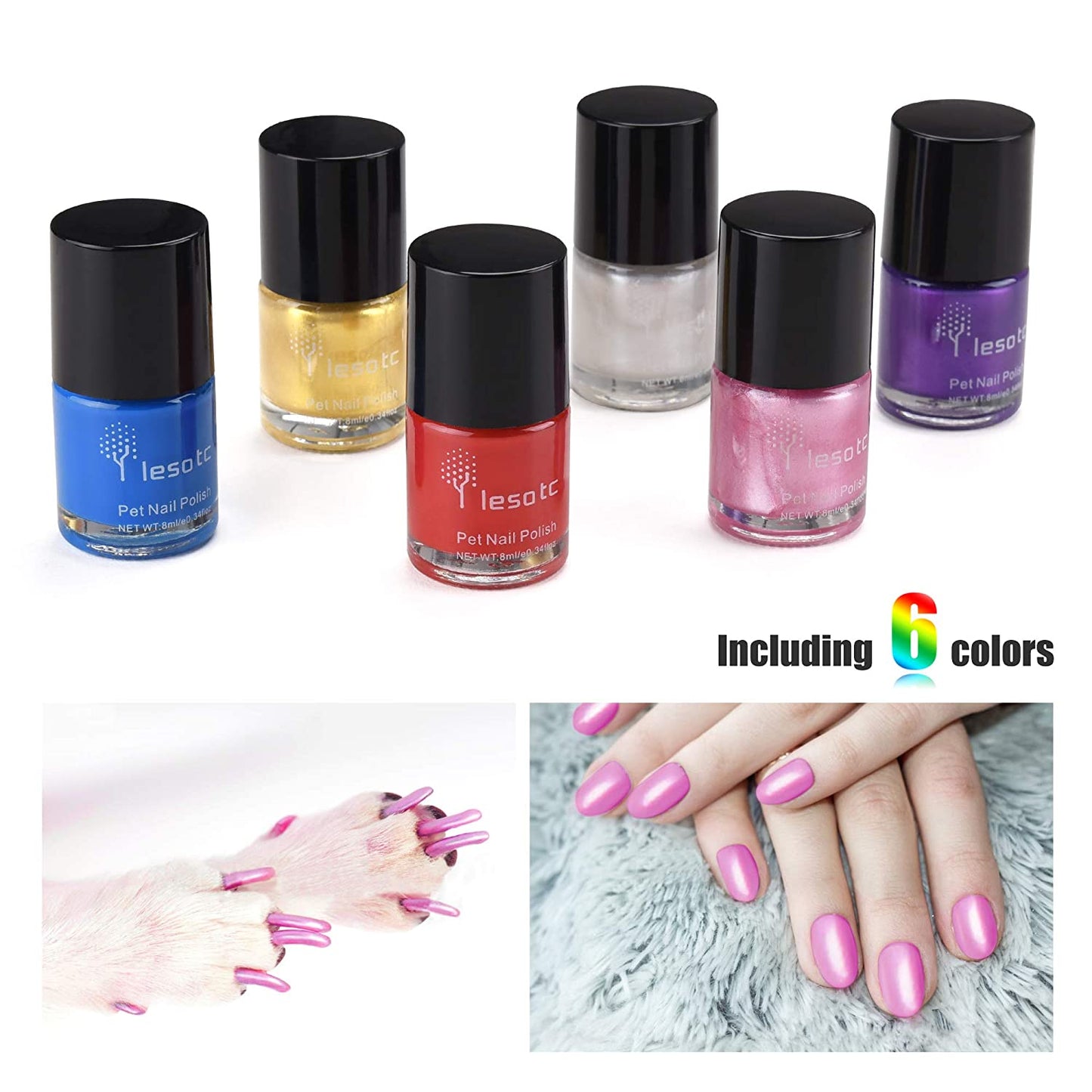 Dog Nail Polish Set, Non-Toxic Water-based, 6 Color Set