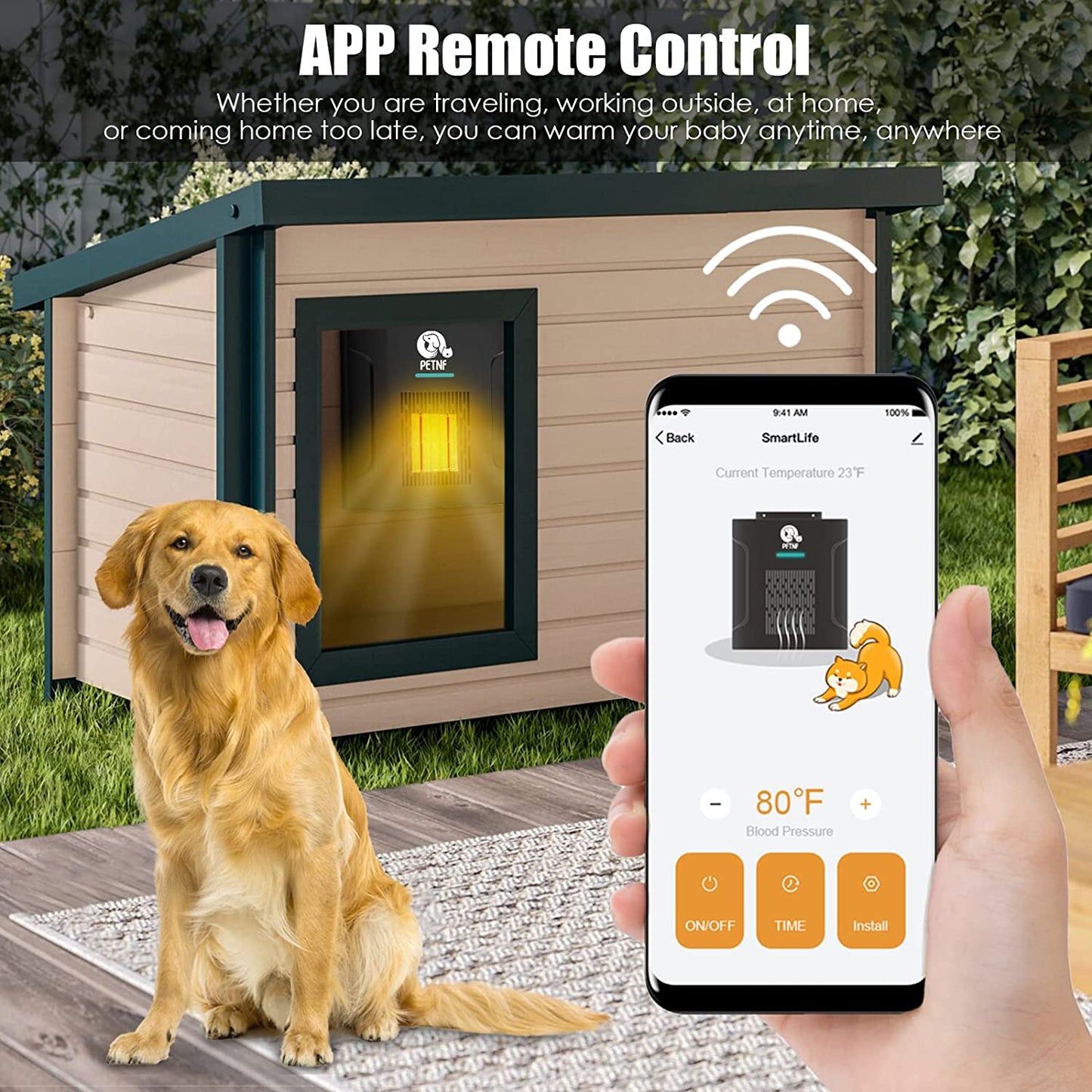 Dog House Heater with Thermostat & App Remote Control, 300W Safe Heater for Dog Houses Outdoor