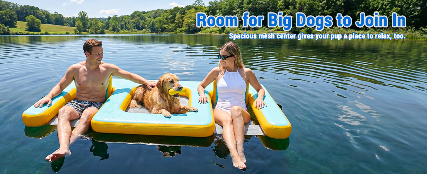 Inflatable Dog Pool Float with Seat, Durable PVC Raft for Adults & Dogs, 242 lbs, Portable Floating Lounge