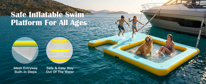 8FT Inflatable Floating Dock with Water Hammock & Dog Ramp, Portable Swim Platform for Lakes, Boats & Pools