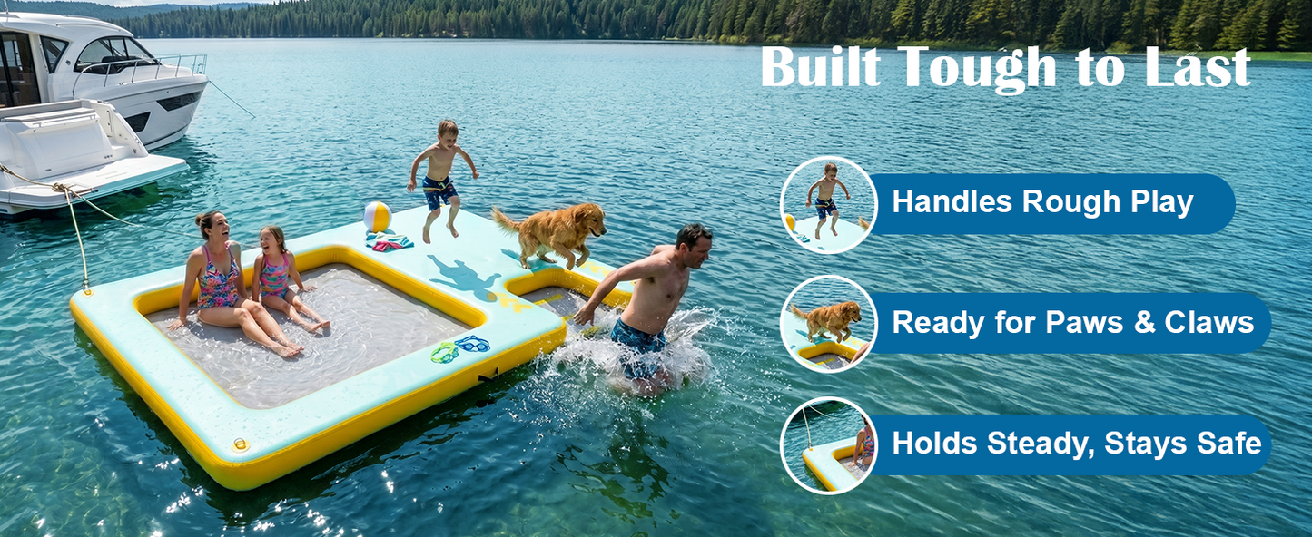 8FT Inflatable Floating Dock with Water Hammock & Dog Ramp, Portable Swim Platform for Lakes, Boats & Pools