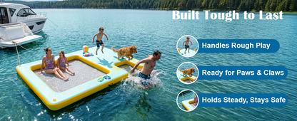 8FT Inflatable Floating Dock with Water Hammock & Dog Ramp, Portable Swim Platform for Lakes, Boats & Pools