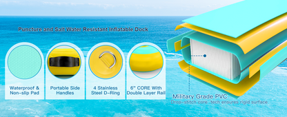 8FT Inflatable Floating Dock with Water Hammock & Dog Ramp, Portable Swim Platform for Lakes, Boats & Pools