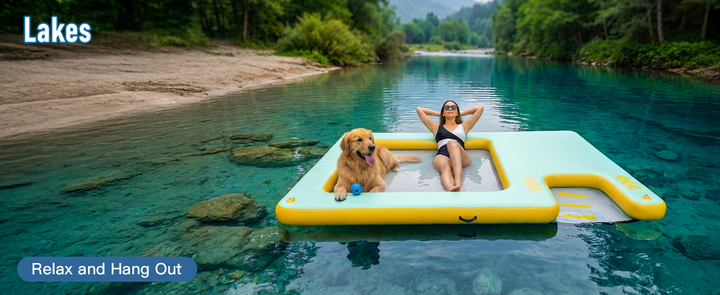 8FT Inflatable Floating Dock with Water Hammock & Dog Ramp, Portable Swim Platform for Lakes, Boats & Pools
