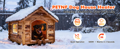 PETNF Dog House Heater with Thermostat & WiFi App Control, 68–104°F Adjustable Temp, 24H Timer, 500W Fast Heating, Safe Anti-Chew Cord, Outdoor Pet Heater for Dogs, Cats & Chicken Coops