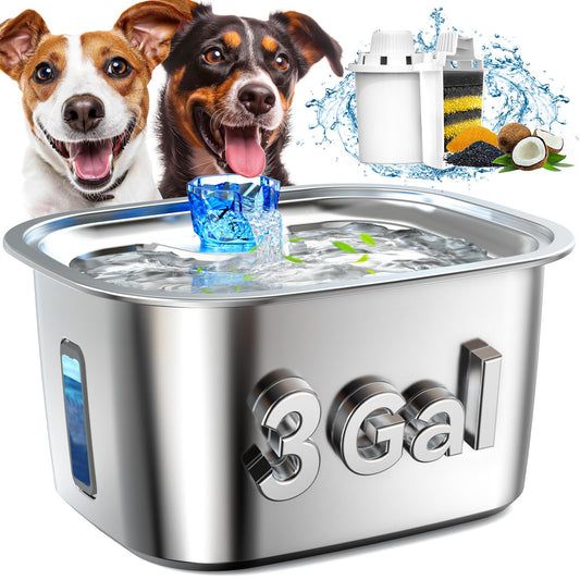 3-Gallon Stainless Steel Dog Water Fountain for Large Dogs