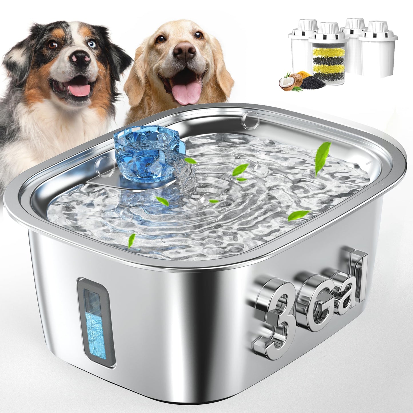 3-Gallon Stainless Steel Dog Water Fountain for Large Dogs