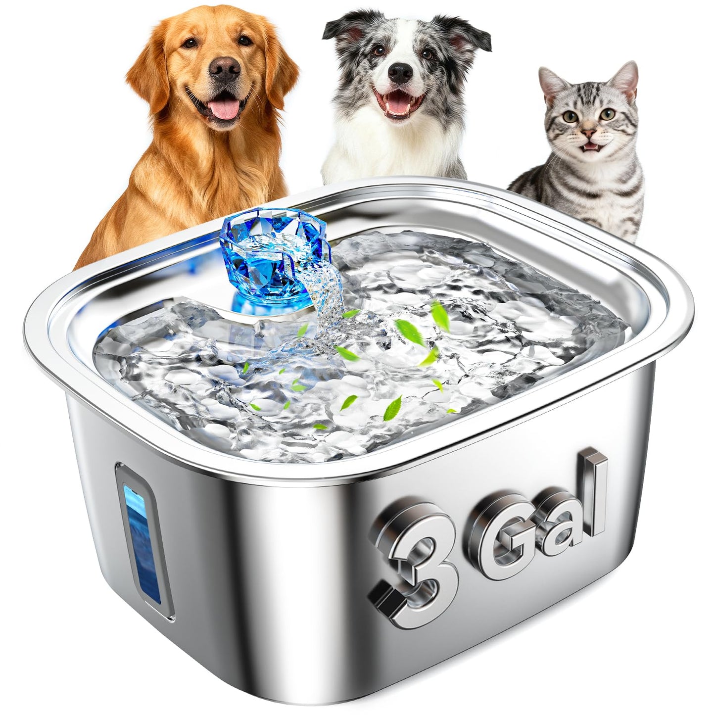 3-Gallon Stainless Steel Dog Water Fountain for Large Dogs