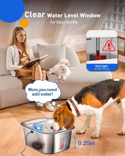 3-Gallon Stainless Steel Dog Water Fountain for Large Dogs