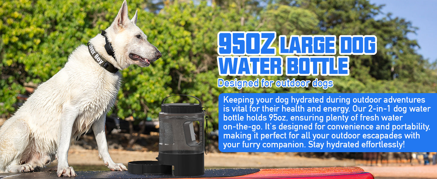 95OZ Dog Water Bottle with Pull-Out Bowl, Leak-Proof Portable Dispenser for Travel & Outdoors