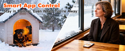 PETNF Dog House Heater with Thermostat & WiFi App Control, 68–104°F Adjustable Temp, 24H Timer, 500W Fast Heating, Safe Anti-Chew Cord, Outdoor Pet Heater for Dogs, Cats & Chicken Coops
