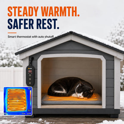 Outdoor Heated Pet Pad with Control Box M, 19.7 x 15.8 in (40 x 50 cm), 6 Heat Levels, Washable Cover, D2522