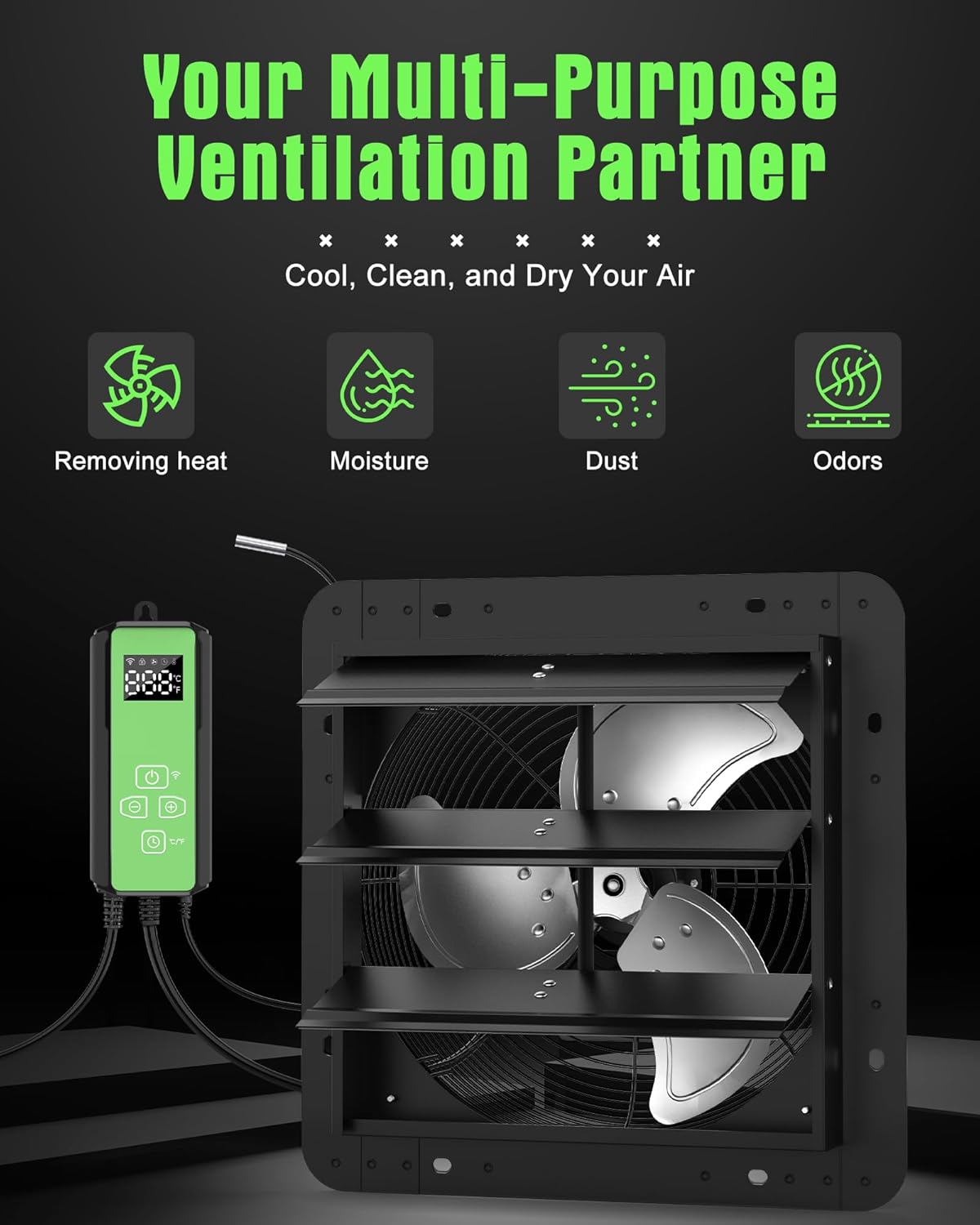 Exhaust Fan, 12" Greenhouse Fan With Wifi Remote Control