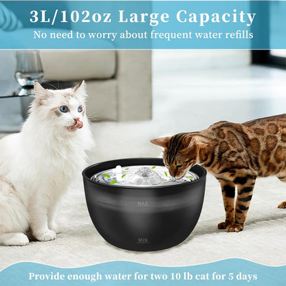 Cat Water Fountain Stainless Steel Tray, 102oz/3L Ultra Quiet Pet Fountain for Cats Inside