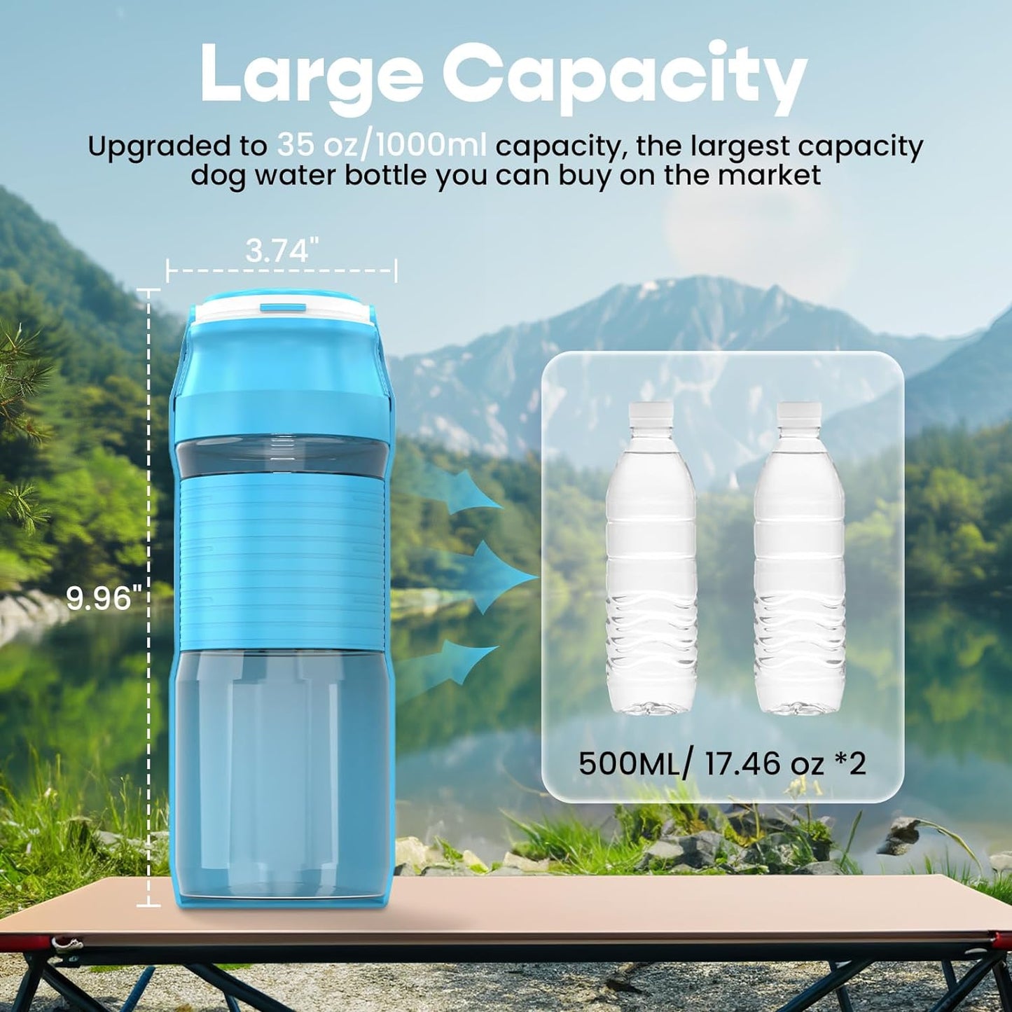 Dog Water Bottle, 35OZ Portable Dog Water Bottle Dispenser Dog Travel Water Bottle