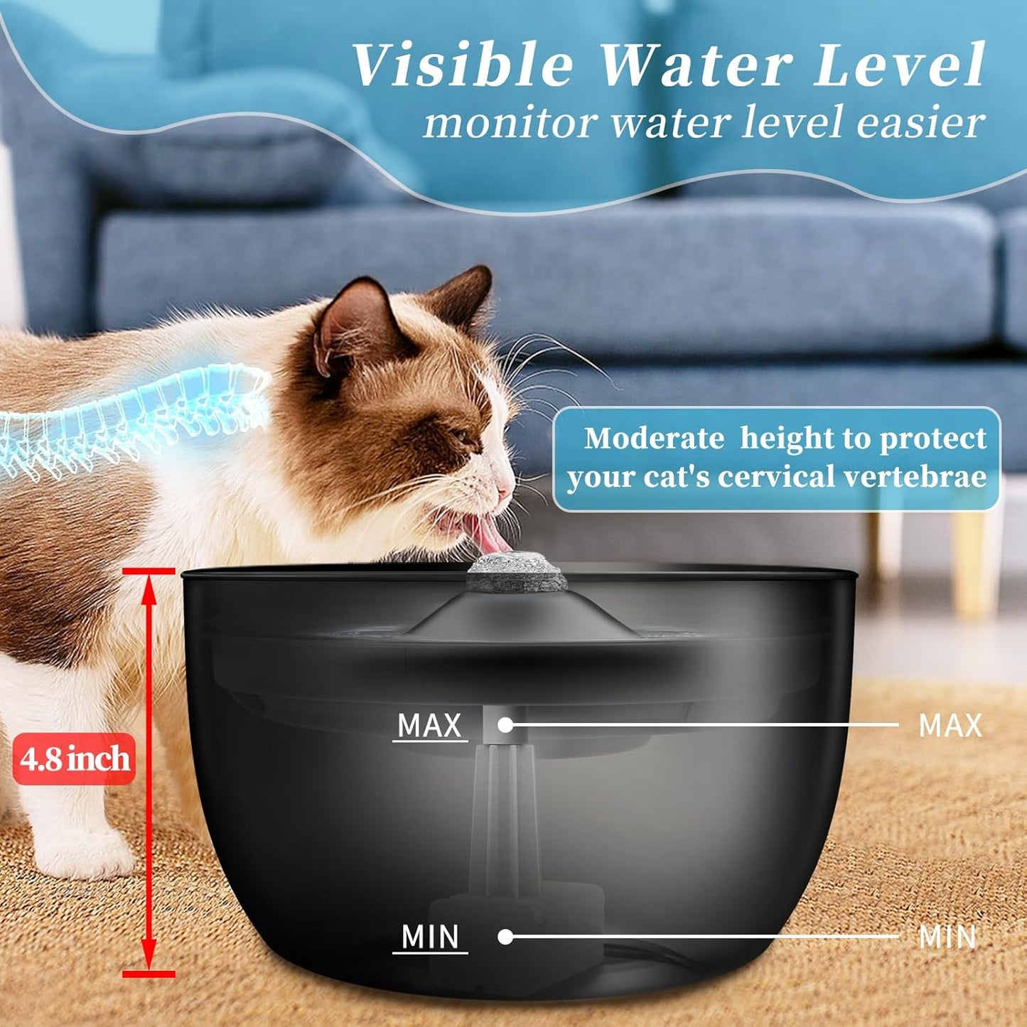 Cat Water Fountain Stainless Steel Tray, 102oz/3L Ultra Quiet Pet Fountain for Cats Inside