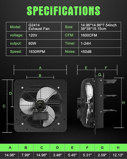 Exhaust Fan, 12" Greenhouse Fan With Wifi Remote Control