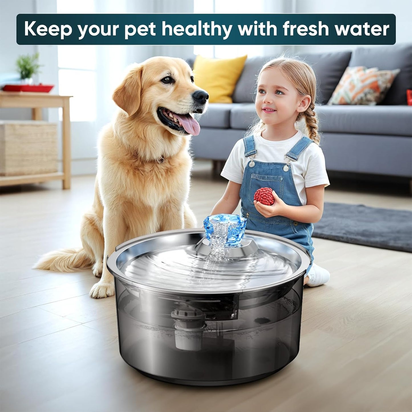 Dog Water Fountain for Large Dog, 2.6 Gallon