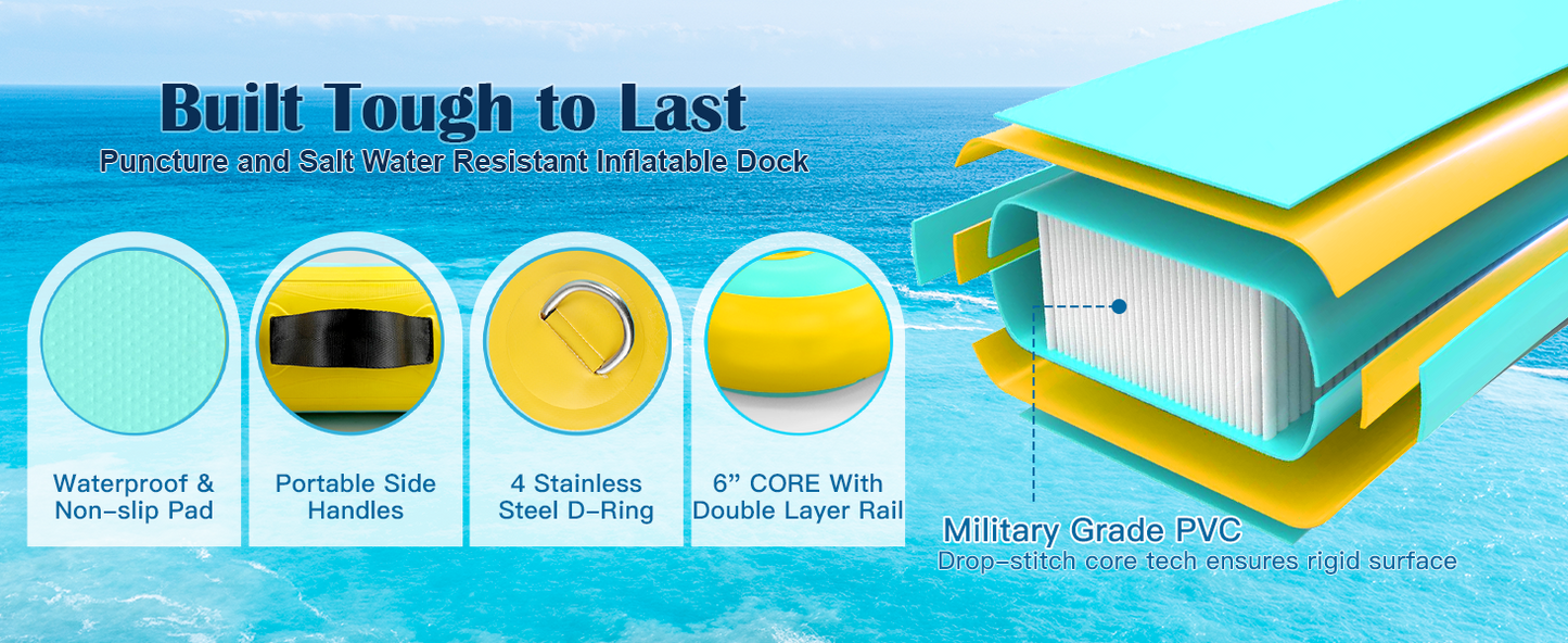 10FT Inflatable Floating Dock with Water Hammock & Dog Ramp, Portable Swim Platform for Lakes, Boats & Pools