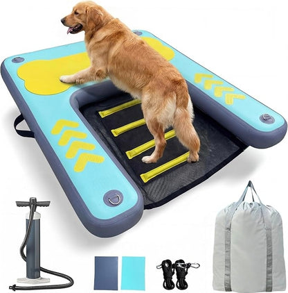 60"×40" Inflatable Dog Water Ramp for Boat & Dock, 240 lbs, EVA Non-Slip, Easy Exit for Large & Senior Dogs