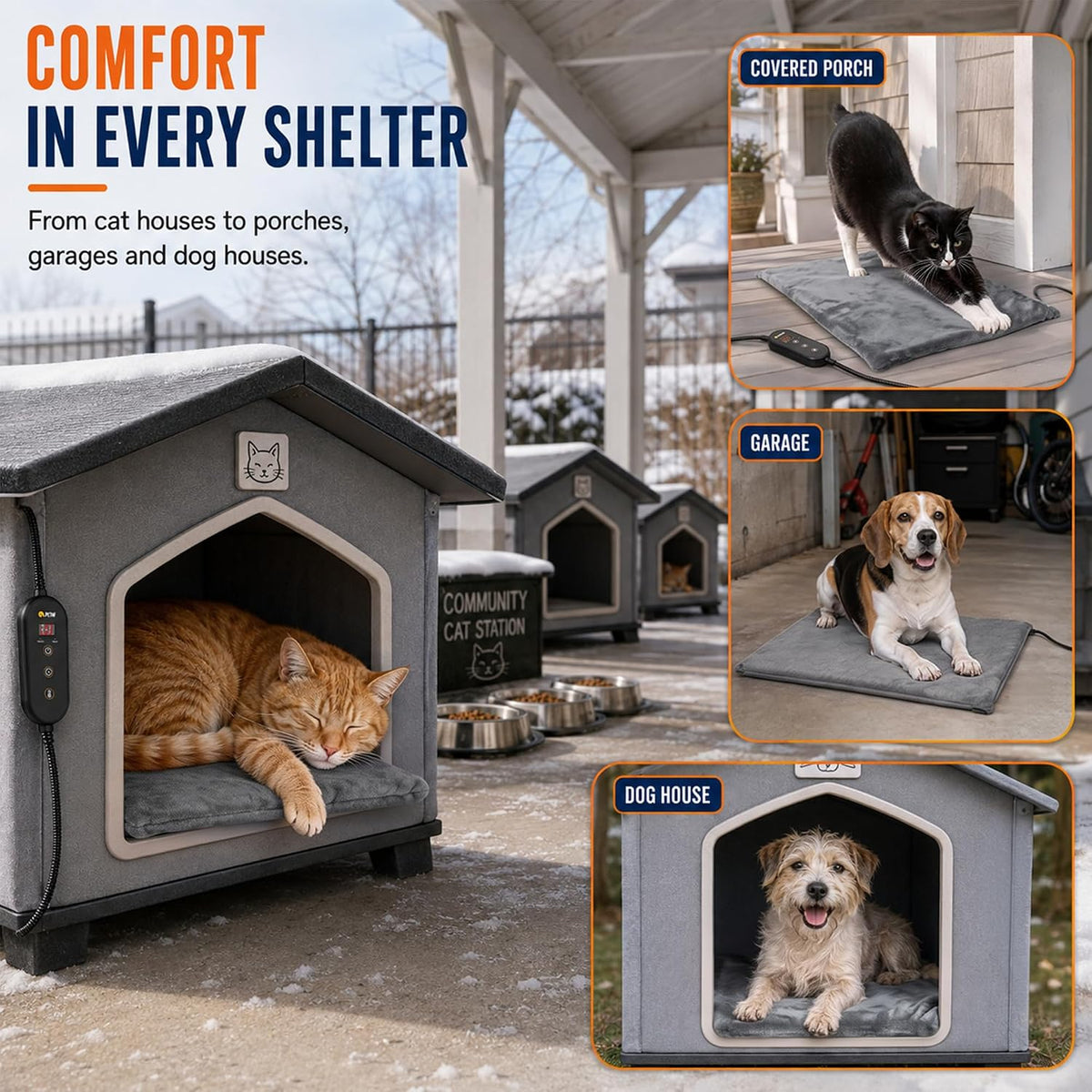 Outdoor Heated Pet Pad with Control Box M, 19.7 x 15.8 in (40 x 50 cm), 6 Heat Levels, Washable Cover, D2522