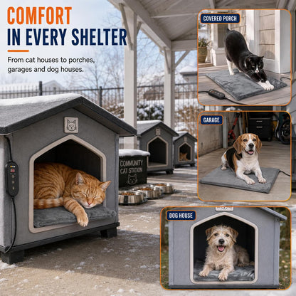 Outdoor Heated Pet Pad with Control Box M, 19.7 x 15.8 in (40 x 50 cm), 6 Heat Levels, Washable Cover, D2522