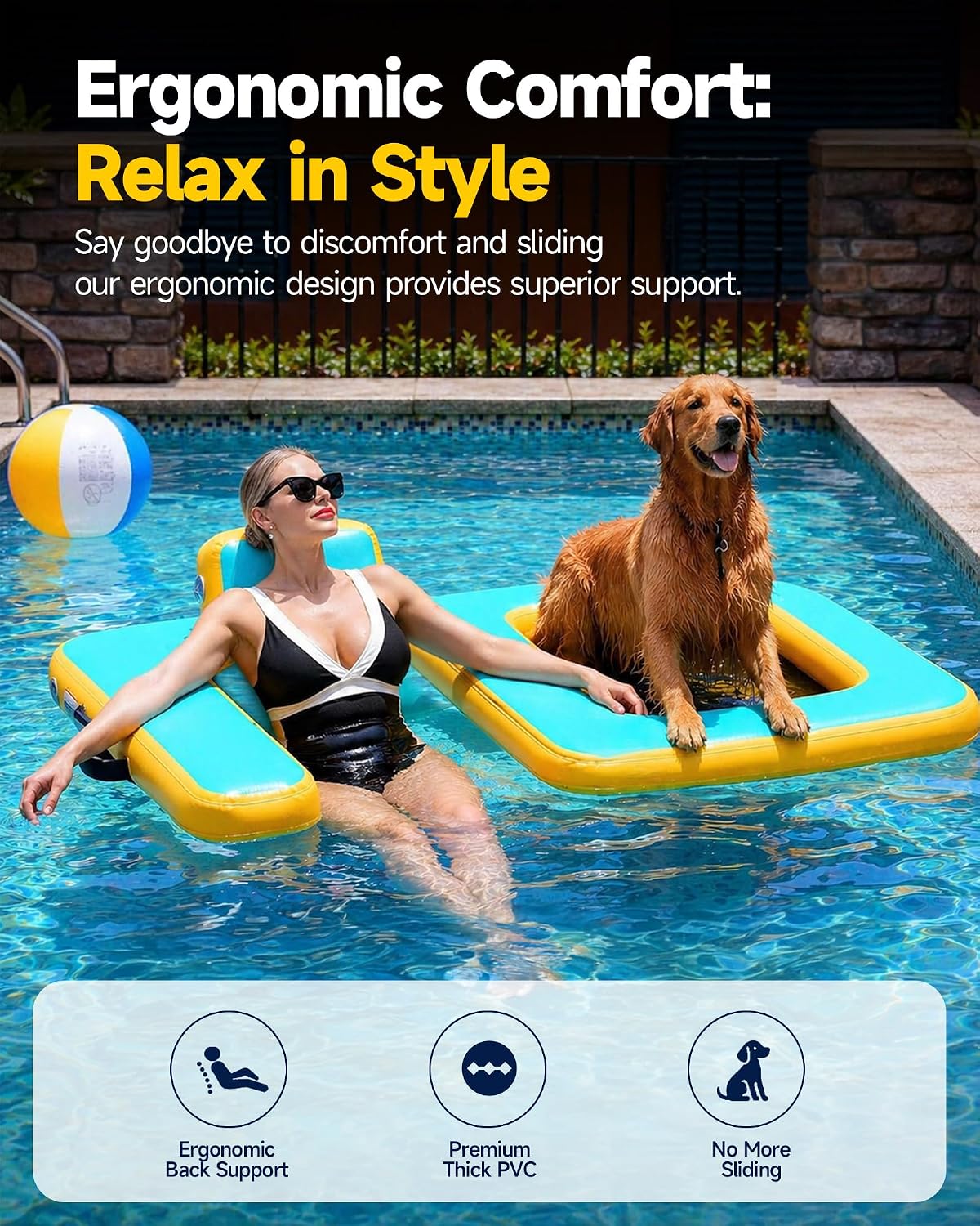 Inflatable Dog Pool Float with Seat, Durable PVC Raft for Dog & Owner, 242 lbs, Portable Floating Lounge
