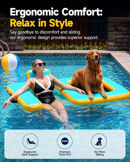 Inflatable Dog Pool Float with Seat, Durable PVC Raft for Dog & Owner, 242 lbs, Portable Floating Lounge