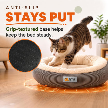 USB Heated Cat Bed, 18.9 in (48 cm) Round, 6 Heat Levels & Timer, Washable Cover, C2604