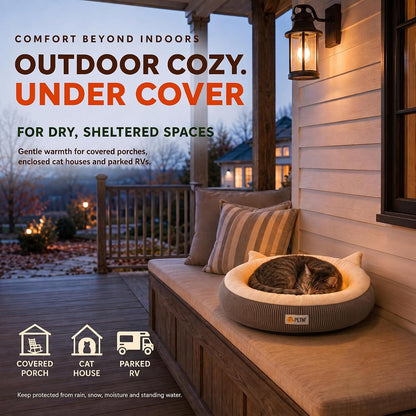 USB Heated Cat Bed, 18.9 in (48 cm) Round, 6 Heat Levels & Timer, Washable Cover, C2604