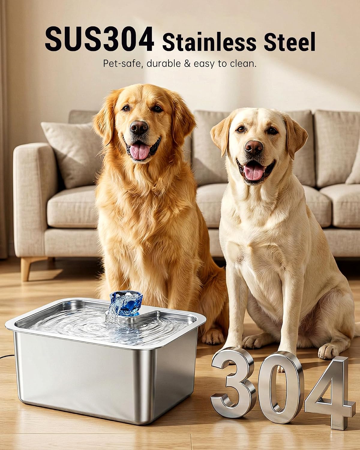 D2341 10L (2.6-Gallon) Stainless Steel Dog Water Fountain