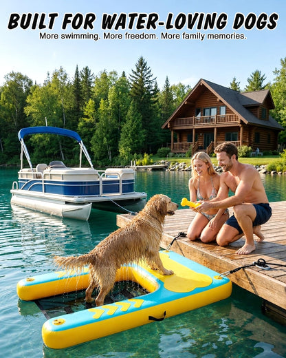60"×40" Inflatable Dog Water Ramp for Boat & Dock, 240 lbs, EVA Non-Slip, Easy Exit for Large & Senior Dogs