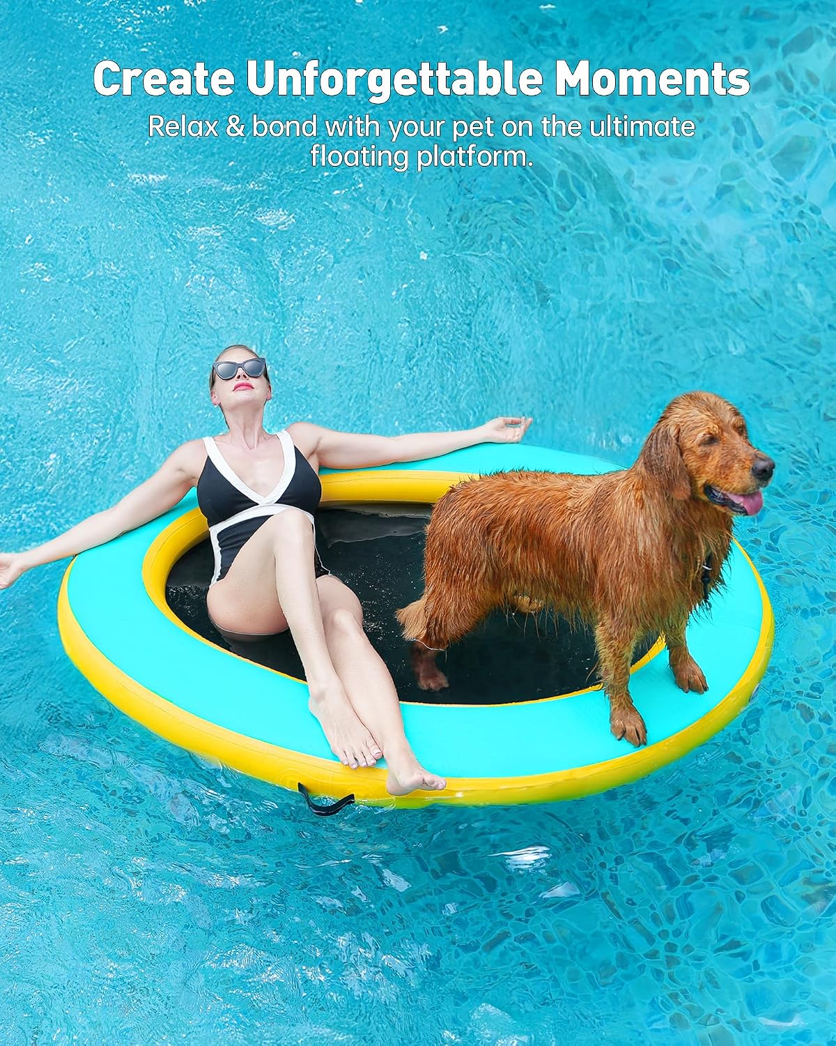 75"×55" Inflatable Dog Pool Float Lounger, Heavy-Duty PVC Raft for Large Dogs & Owner, 265 lbs