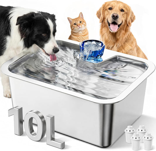 2.6-Gallon Stainless Steel Dog Water Fountain – Large Capacity & 7-Stage Filtration