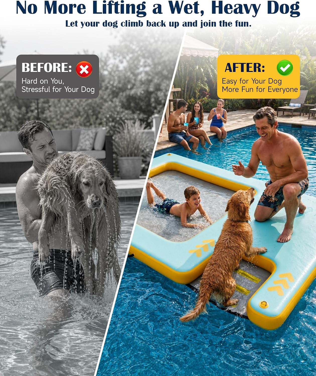 8FT Inflatable Floating Dock with Water Hammock & Dog Ramp, Portable Swim Platform for Lakes, Boats & Pools