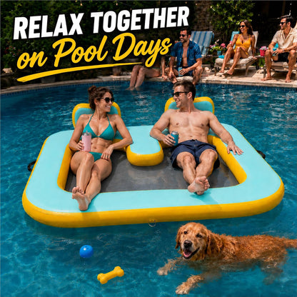 71"×71" Inflatable Floating Dock for 2 Adults, 500 lbs, Mesh Hammock, UV & Puncture Resistant