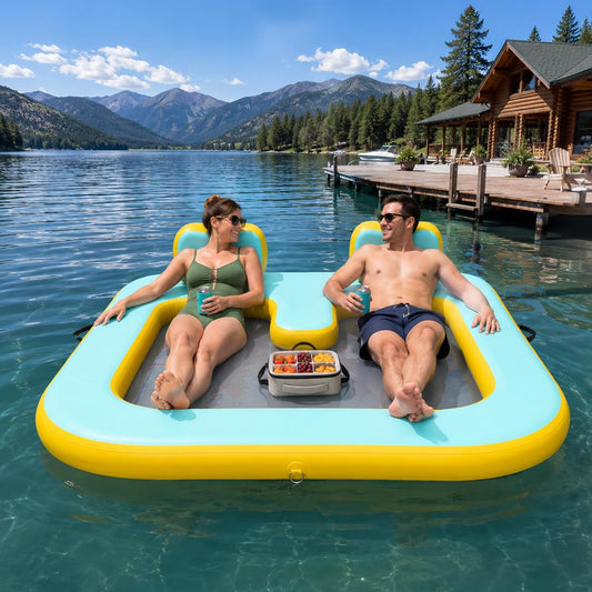 71"×71" Inflatable Floating Dock for 2 Adults, 500 lbs, Mesh Hammock, UV & Puncture Resistant