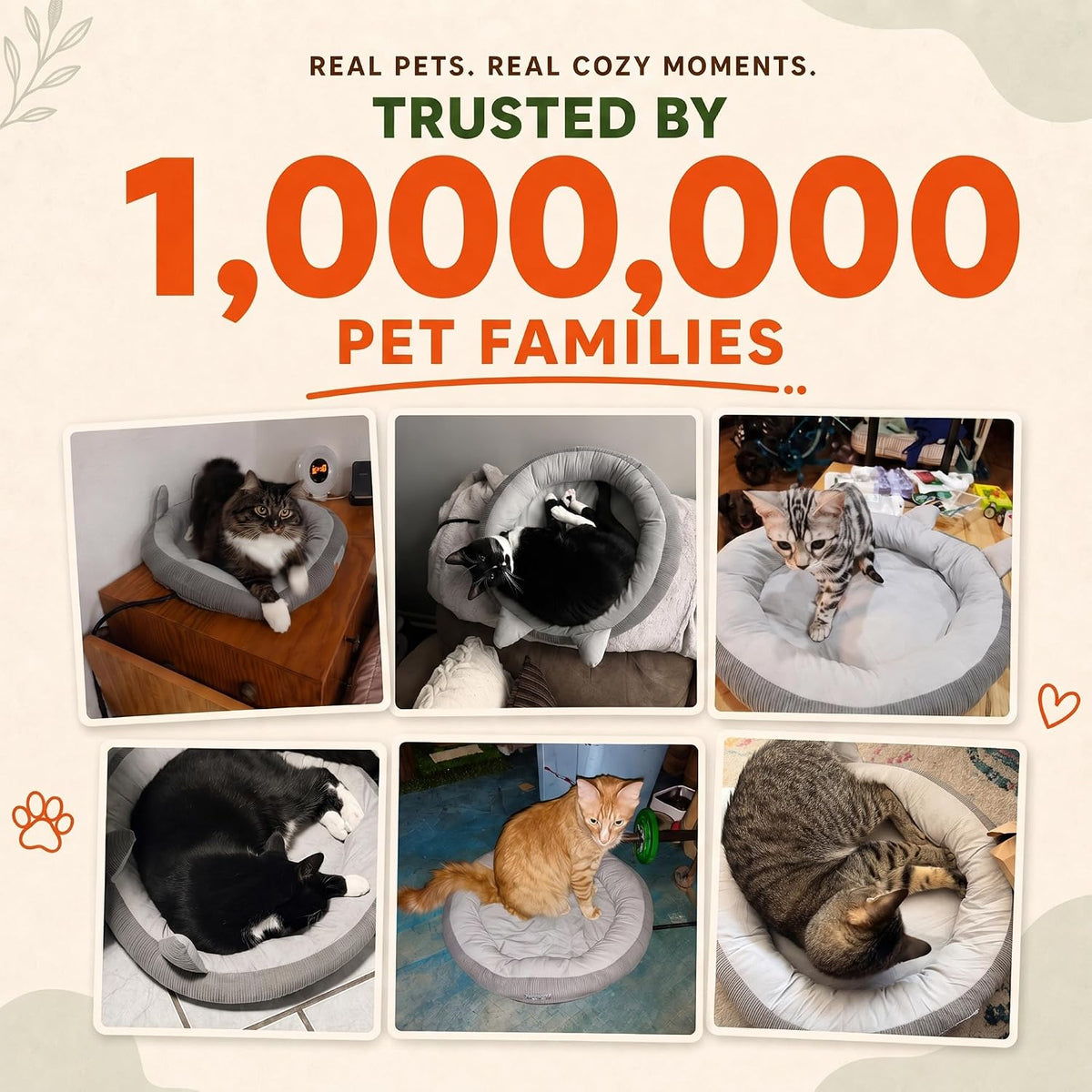 USB Heated Cat Bed, 18.9 in (48 cm) Round, 6 Heat Levels & Timer, Washable Cover, C2604