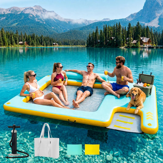 10FT Inflatable Floating Dock with Water Hammock & Dog Ramp, Portable Swim Platform for Lakes, Boats & Pools D2503-L