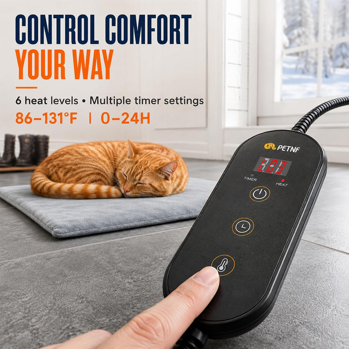 Outdoor Heated Pet Pad with Control Box M, 19.7 x 15.8 in (40 x 50 cm), 6 Heat Levels, Washable Cover, D2522