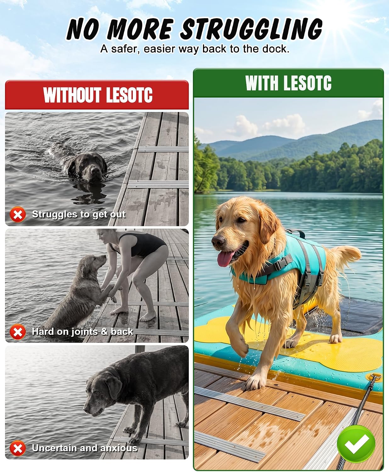 60"×40" Inflatable Dog Water Ramp for Boat & Dock, 240 lbs, EVA Non-Slip, Easy Exit for Large & Senior Dogs