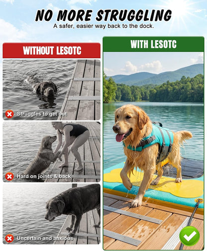 60"×40" Inflatable Dog Water Ramp for Boat & Dock, 240 lbs, EVA Non-Slip, Easy Exit for Large & Senior Dogs