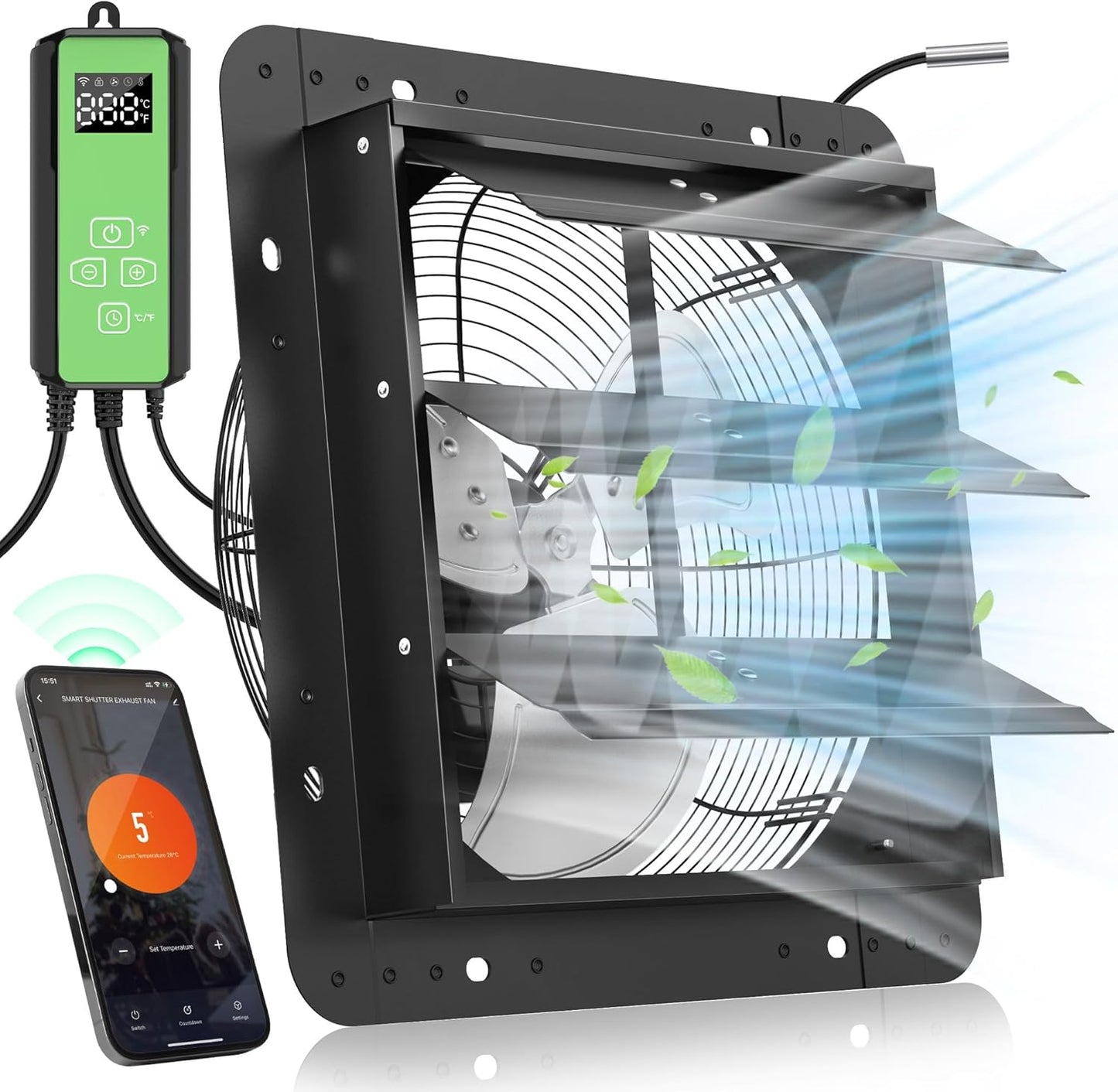 Exhaust Fan, 12" Greenhouse Fan With Wifi Remote Control