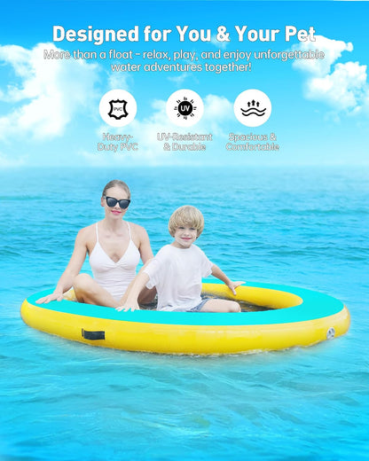 75"×55" Inflatable Dog Pool Float Lounger, Heavy-Duty PVC Raft for Large Dogs & Owner, 265 lbs